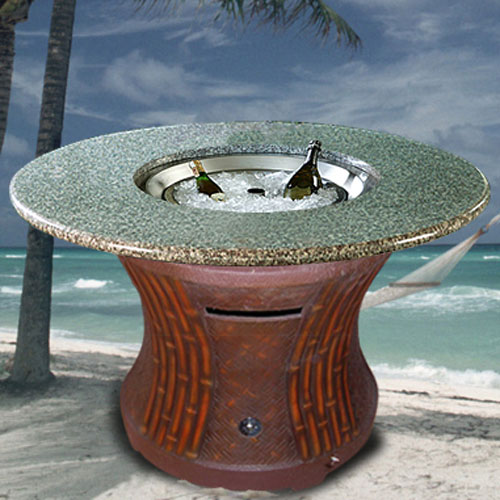 California Outdoor Concepts TW-DH-PG1-SEA Tradewinds Series-Dining Height-Fire Pit-LP Gas-Clear Glass-Sea Green Granite
