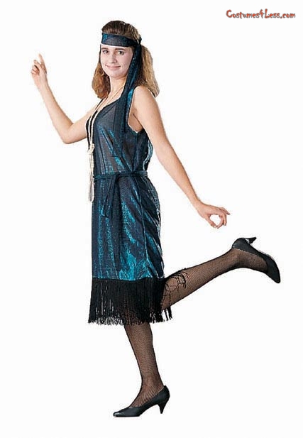 RG Costumes 81040-BL Roaring 20s Flapper Costume - Blue Metallic - Size Adult Standard