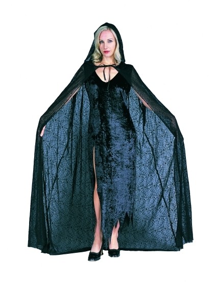 RG Costumes 75033 Hooded Black Spider Web-Laced Costume Cape - 56 Inches