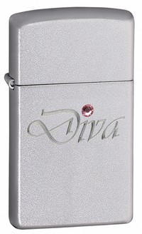 Zippo 24573 Windproof Diva Slim Satin Chrome Lighter with Swarovski Crystal