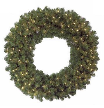 C-4371 - 48 Inch Virginia Pine Wreath - Green - Clear Lights