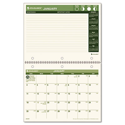 Pm170g28 Recycled Monthly Desk/wall Calendar 12-month (jan-dec) 11 X 8-1/2