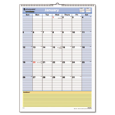 At-A-Glance PM5228 QuickNotes Monthly Wall Calendar 12 Month January-December 12 x 17