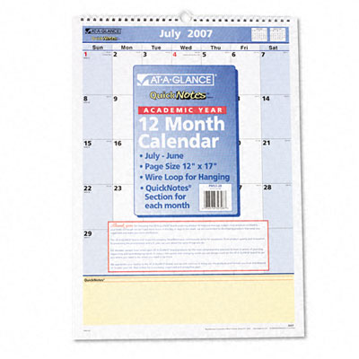 At-A-Glance PM5328 QuickNotes Monthly Wall Calendar 12 Month July-June 12 x 17