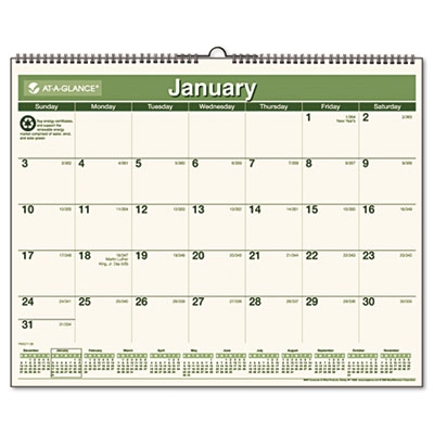 At-A-Glance PMG7728 Recycled Monthly Wall Calendar 12 Month (Jan-Dec) 15 x 12