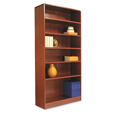 Alera BCR67236MC Radius Corner Bookcase Finished Back Wood Veneer 6-Shelf 36x12x72 Cherry