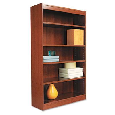 Alera BCS56036MC Square Corner Bookcase Finished Back Wood Veneer 5Shelf 36x12x60 Cherry