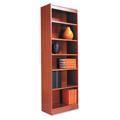 Alera BCS67224MO Narrow Profile Bookcase Finished Back Wood Veneer 6-Shelf 24x12x72 Med. Oak