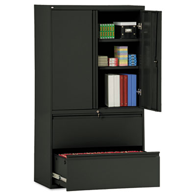 Alera LA563619BL Two-Drawer Lateral File Cabinet with Storage 36w x 19-1/4d x 65-1/4h Black