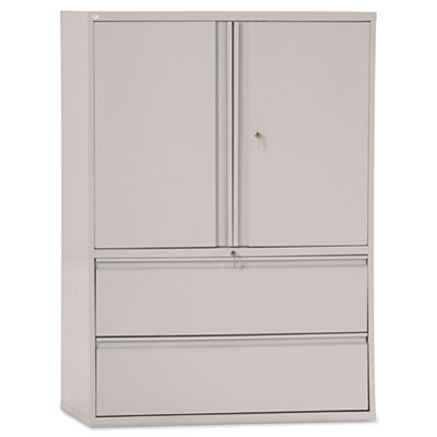 Alera LA564219LG Two-Drawer Lateral File Cabinet with Storage 42w x 19-1/4d x 65-1/4h Lt. Gray
