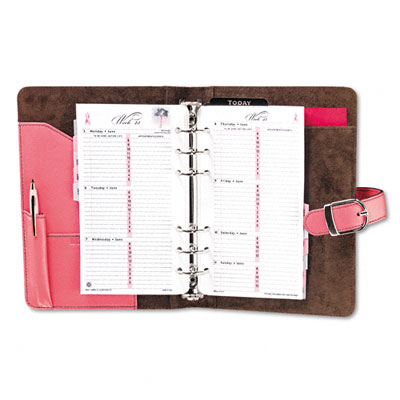 Day-Timer 48437 Pink Ribbon Organizer Starter Set with Leather Binder 3-3/4 x 6-3/4 Pink