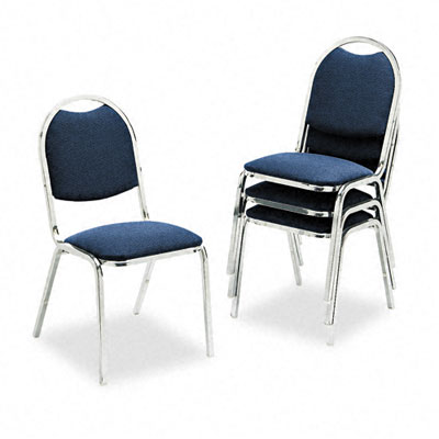HON 1082AB90 Deluxe Stacking Chair Rounded Back Blue Fabric/Chrome Frame Four/Carton