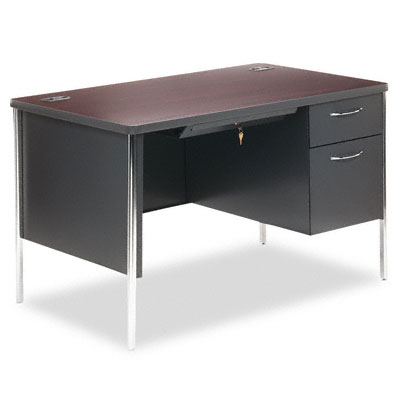 HON 88251RNS Mentor Series Single Pedestal Desk Mahogany/Charcoal 48Wx30Dx291/2H