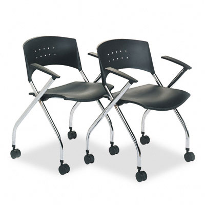 Safco 3480bl Xtc. Folding Nesting Chairs Black Plastic Seat Two/carton