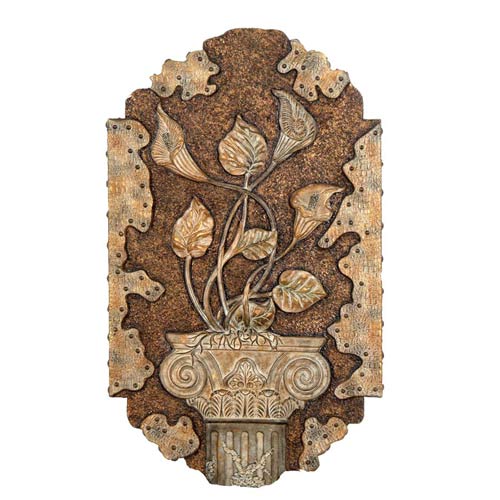 Ilw1062-1562 Hand Carved Bronze Flowers In Vase Wall Dtcor