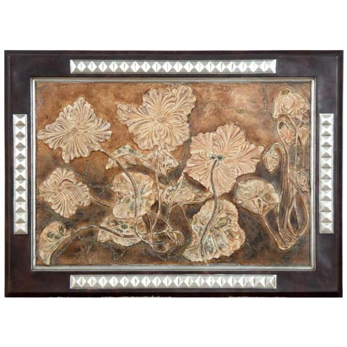 Hand Carved Rectangular Dark Brown And Cream Floral Wall Dtcor