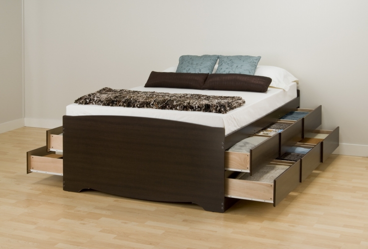 Prepac EBQ6212 Queen Platform 12 Drawer Storage Bed Espresso