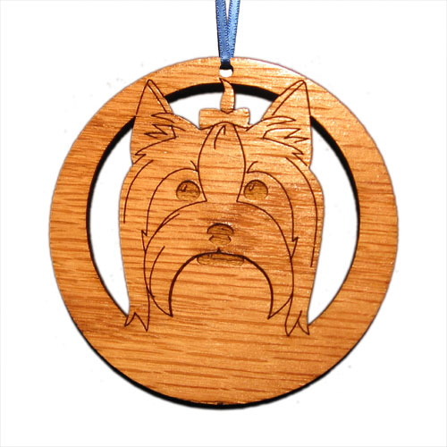 CAMIC designs DOG013FN Laser-Etched Yorkshire Terrier Face Dog Ornaments - Set of 6