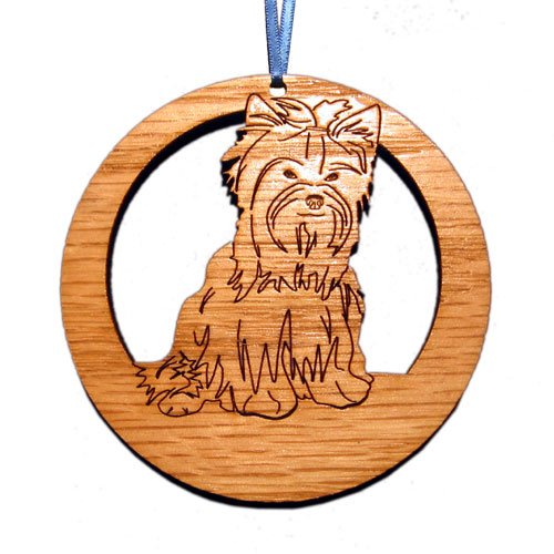 CAMIC designs DOG013N Laser-Etched Yorkshire Terrier Dog Ornaments - Set of 6