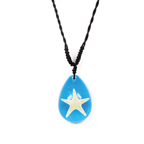 Opw101 Real Bug Necklace-starfish-tear Drop Shape-clear Blue