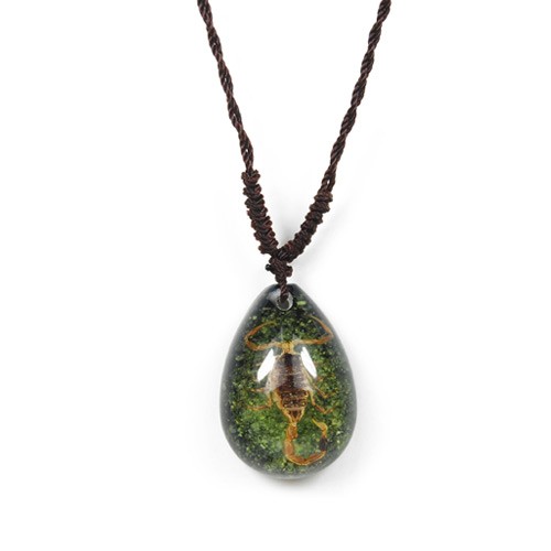 Ed Speldy East SP104 Real Bug Necklace-Scorpion-Small-Water Drop Shape-Green Sand pack of 4
