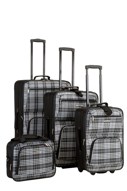 F105-blackcross 4 Piece Black Plaid Luggage Set