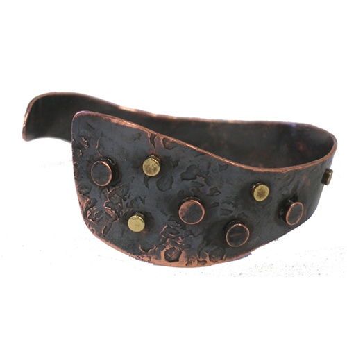Global Crafts CJCBCA02-213004 Asymmetrical Copper and Bronze Cuff Bracelet- Chile