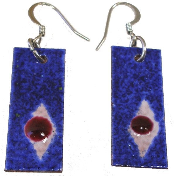 Global Crafts CGJ2R-6-225025 Rectangular Enamel on Copper Earrings- Blue Diamonds- Chile