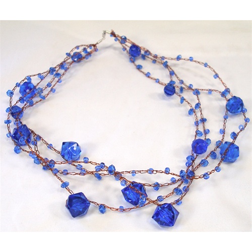 Global Crafts CJCNCP01202014 Blue Faceted Beads on Woven Copper Wire Necklace