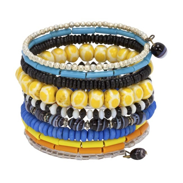 Global Crafts IJB0013 Ten Turn Bead and Bone Bracelet Multicolored