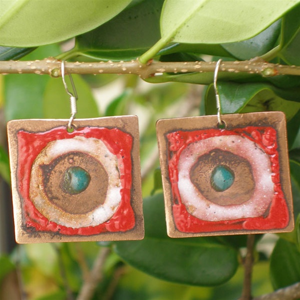 Global Crafts CJCEPG04224002 Square Copper Earrings with Enamel Chile