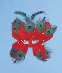 Peter Alan 7450R Red And Peacock Feather Butterfly Mask Costume Accessory