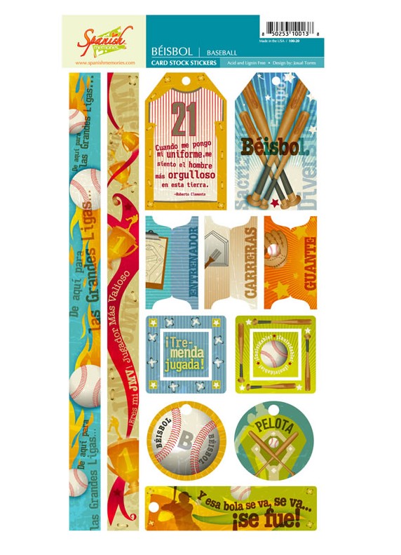 Spanish Memories 100-20 6 X 12 Cardstock Stickers Beisbol - Baseball - Pack of 12