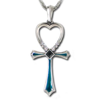 Alchemy Gothic P489 Crystal Heart Ankh Pendant
