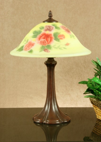1381tl-13g Glowing Rose Reverse Hand Painted Floral Table Lamp- Deep Rich Bronze