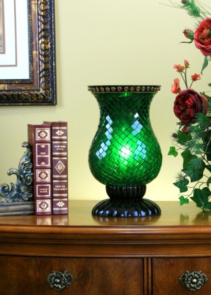 1424ac-8ct Green Emerald Stylish Accent Lamp- Gloss Black