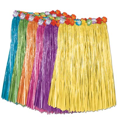 Beistle - 50490-ASST - Adult Artificial Grass Hula Skirt with Floral Waistband- Pack of 12