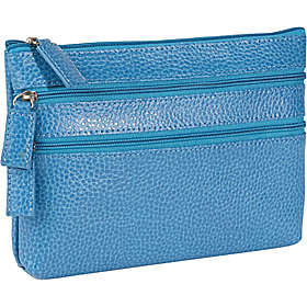 291675-11 Pebble Grained Leather Triple Zip Cosmetic Case - Blue