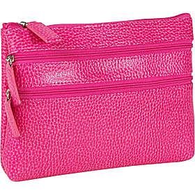 291675-25 Pebble Grained Leather Triple Zip Cosmetic Case - Pink