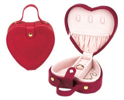 540192-9 Lizard Print Heart Shaped Jewel Box With Handle - Red