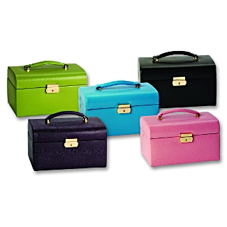 543674-39 Large Lizard Print Leather Jewelr Box With Handle - Lime Green