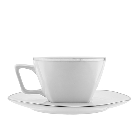 Ten Strawberry Street Lotus Silver Line - 6 Oz Tea Cup And Saucer - Set Of 6