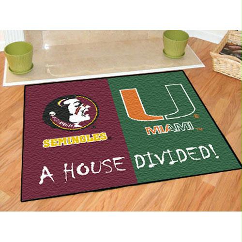 Fan Mats Florida State Seminoles / Miami Hurricanes House Divided NCAA AllStar Floor Mat 34 x 45 Inch