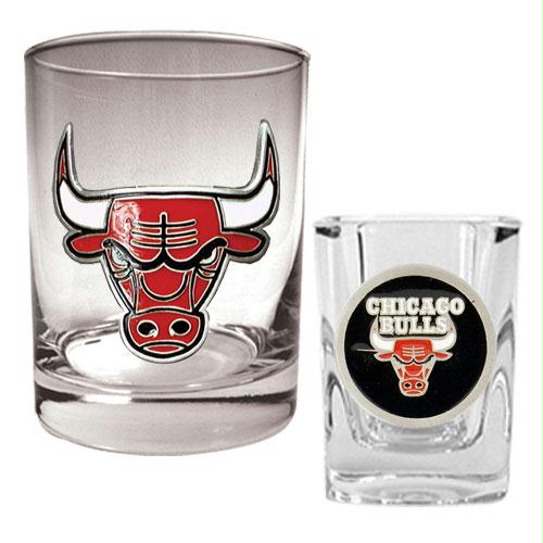 Great American Products Chicago Bulls NBA Rocks Glass Square Shot Glass Set Primary Logo