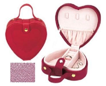 540192-25 Lizard Print Heart Shaped Jewel Box With Handle - Pink