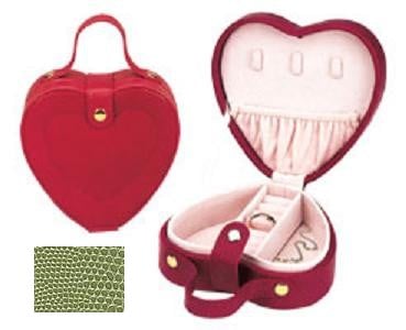 540192-39 Lizard Print Heart Shaped Jewel Box With Handle - Lime Green
