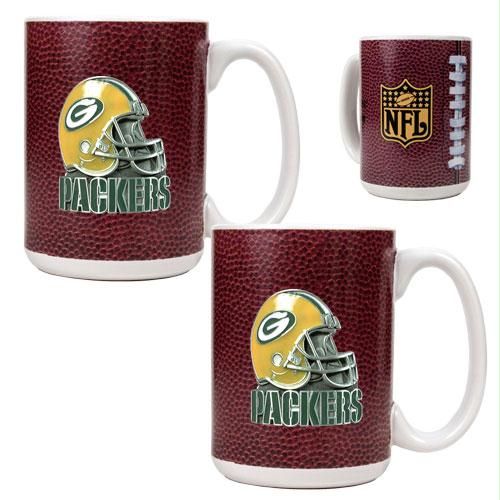 Great American Products Green bay Packers NFL 2pc Gameball Ceramic Mug Set Helmet logo