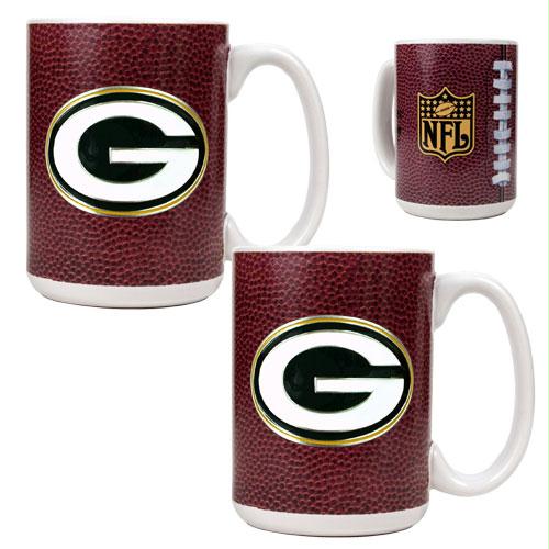 Great American Products Green bay Packers NFL 2pc Gameball Ceramic Mug Set Primary logo