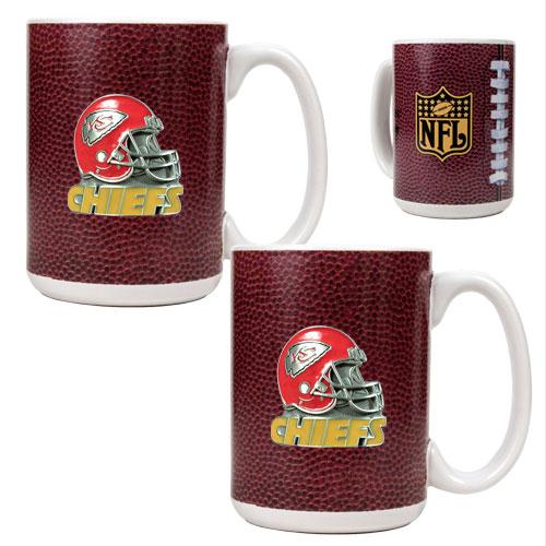 Great American Products Kansas City Chiefs NFL 2pc Gameball Ceramic Mug Set Helmet logo