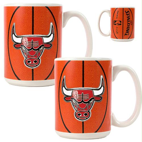 Great American Products Chicago Bulls NBA 2pc Ceramic Gameball Mug Set Primary Logo